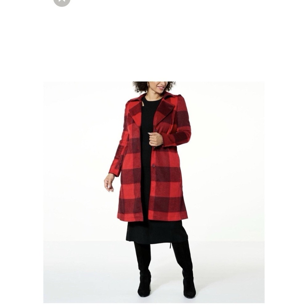 G By Giuliana Black Label Buffal Plaid Coat Puff Sleeves Belted Size SP NWOT